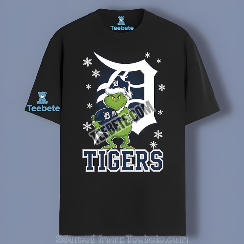 Grinch Holding Detroit Tigers Helmet Color Shirt