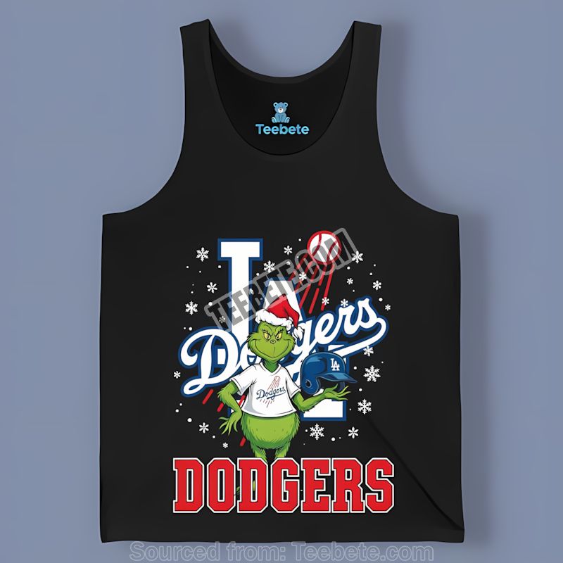 Grinch Holding Los Angeles Dodgers Helmet Graphic Tanktop Grinch Holding Los Angeles Dodgers Helmet Graphic Tanktop