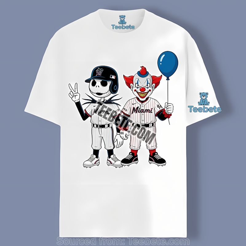 Halloween Miami Marlins Jack Skellington Pennywise Graphic Shirt