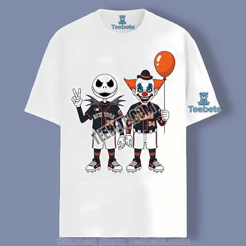 Halloween Night New York Mets Jack Skellington And Pennywise Cotton Shirt