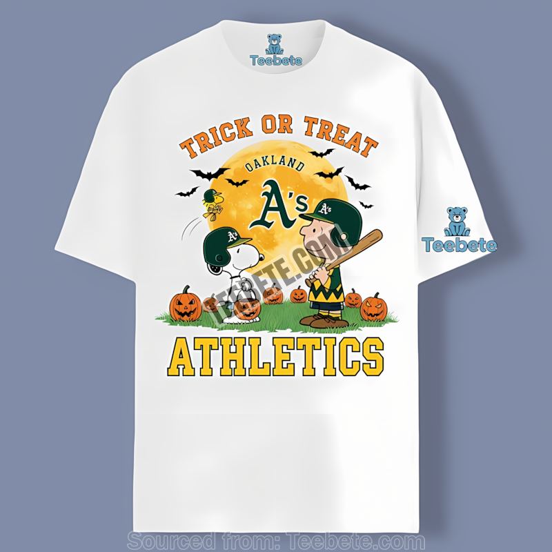 Halloween Trick Or Treat Charlie Brown Snoopy Oakland Athletics Shirt