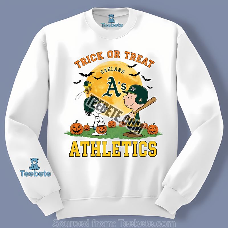 Halloween Trick Or Treat Charlie Brown Snoopy Oakland Athletics Long Sleeve Halloween Trick Or Treat Charlie Brown Snoopy Oakland Athletics Long Sleeve