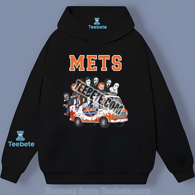 Horror Icons Vs New York Mets Halloween Characters On Bus Vintage Hoodie Horror Icons Vs New York Mets Halloween Characters On Bus Vintage Hoodie