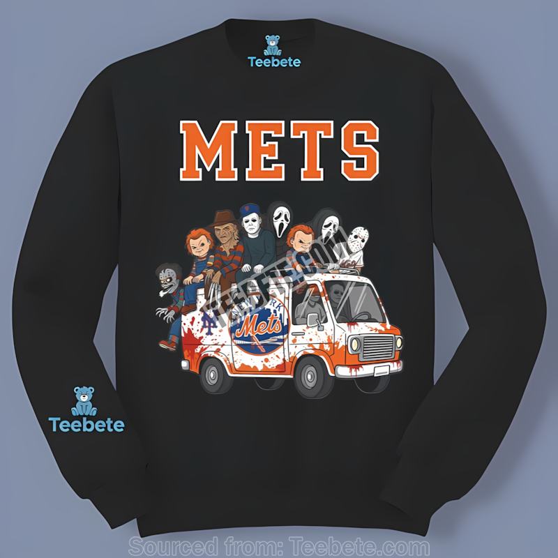 Horror Icons Vs New York Mets Halloween Characters On Bus Vintage Long Sleeve Horror Icons Vs New York Mets Halloween Characters On Bus Vintage Long Sleeve