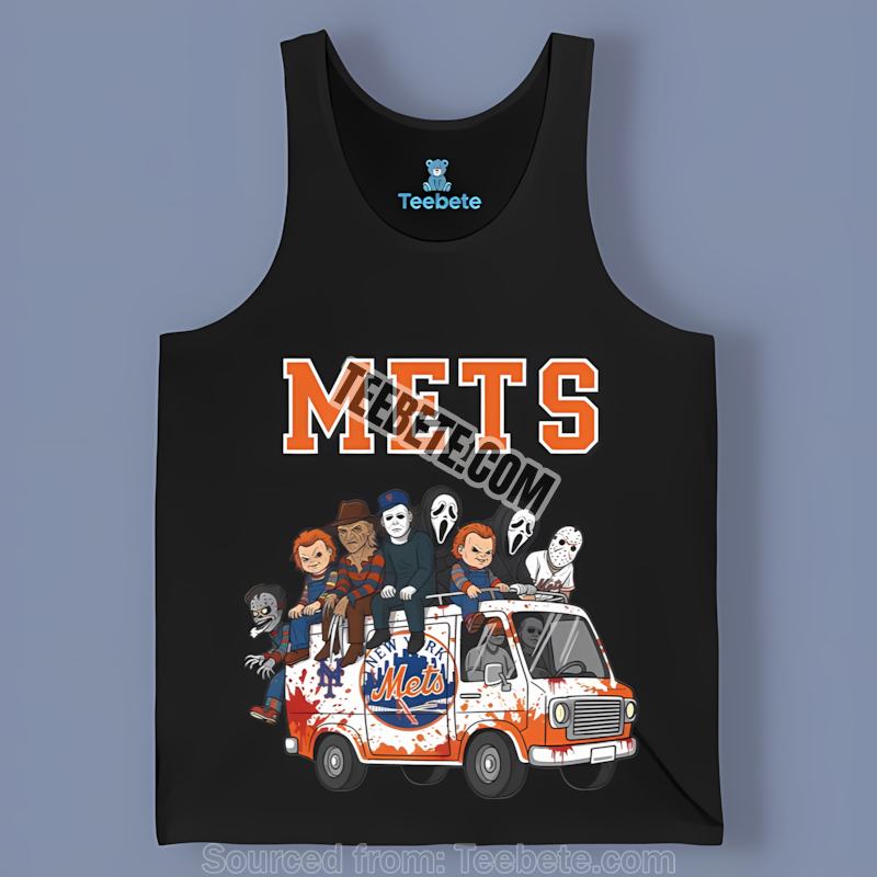 Horror Icons Vs New York Mets Halloween Characters On Bus Vintage Tanktop Horror Icons Vs New York Mets Halloween Characters On Bus Vintage Tanktop