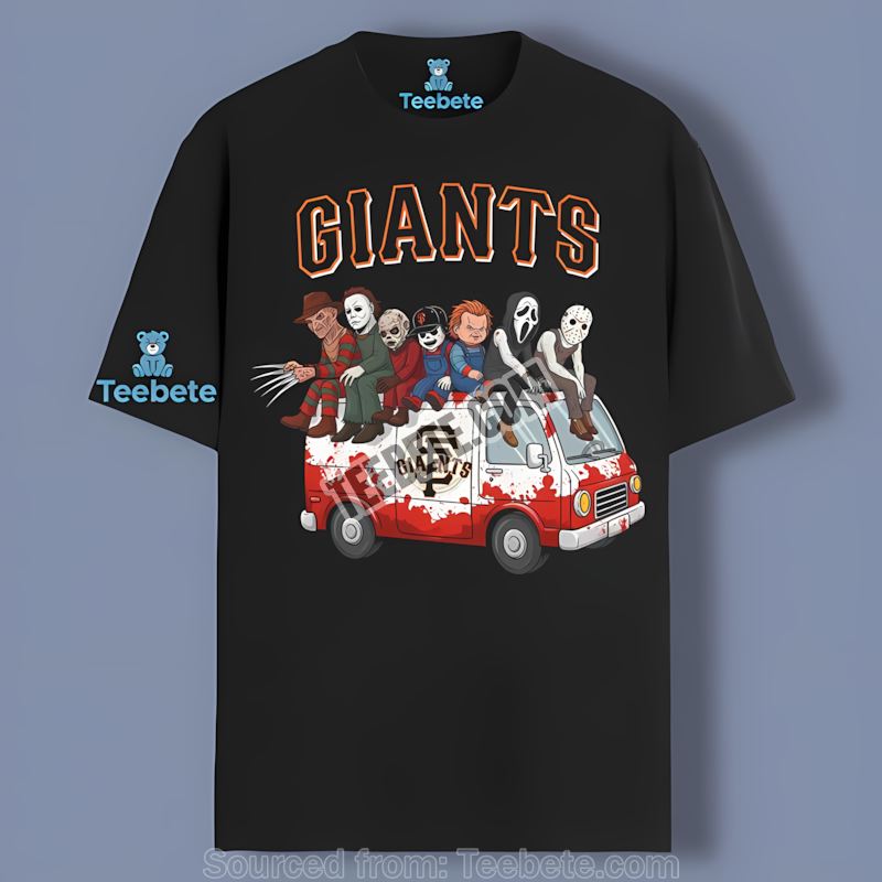 Horror San Francisco Giants Vs Halloween Characters On Bus Adults Shirt