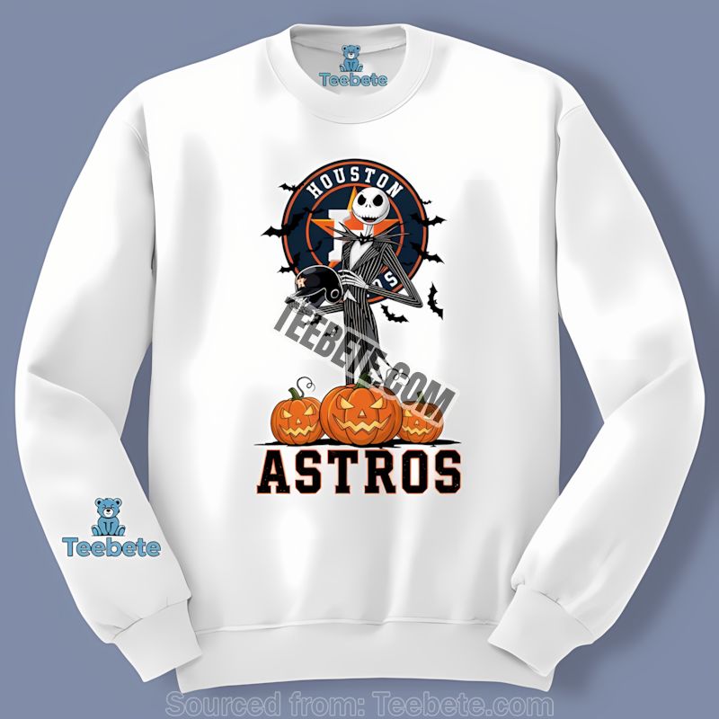 Jack Skellington Houston Astros Halloween Pumpkin Long Sleeve Jack Skellington Houston Astros Halloween Pumpkin Long Sleeve