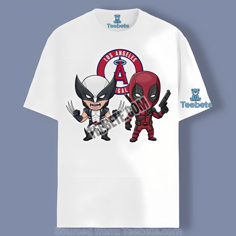 Los Angeles Angels Wolverine Deadpool Shirt Superhero Retro Crossover