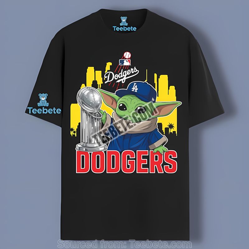 Los Angeles Dodgers Baby Yoda Holding Trophy Cotton Shirt