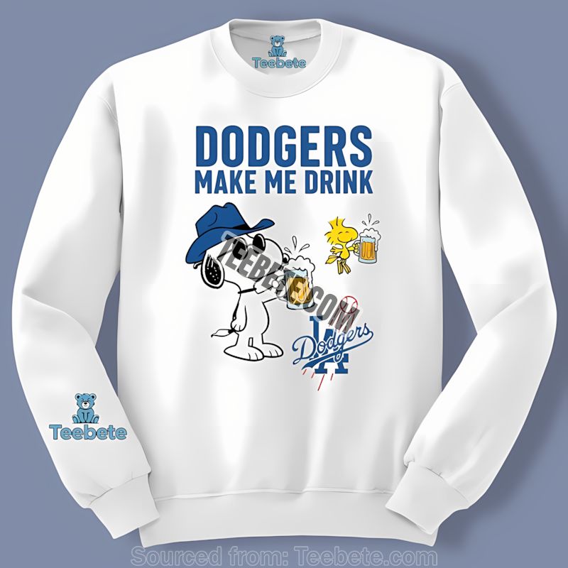 Los Angeles Dodgers Snoopy Make Me Drink Adults Long Sleeve Los Angeles Dodgers Snoopy Make Me Drink Adults Long Sleeve