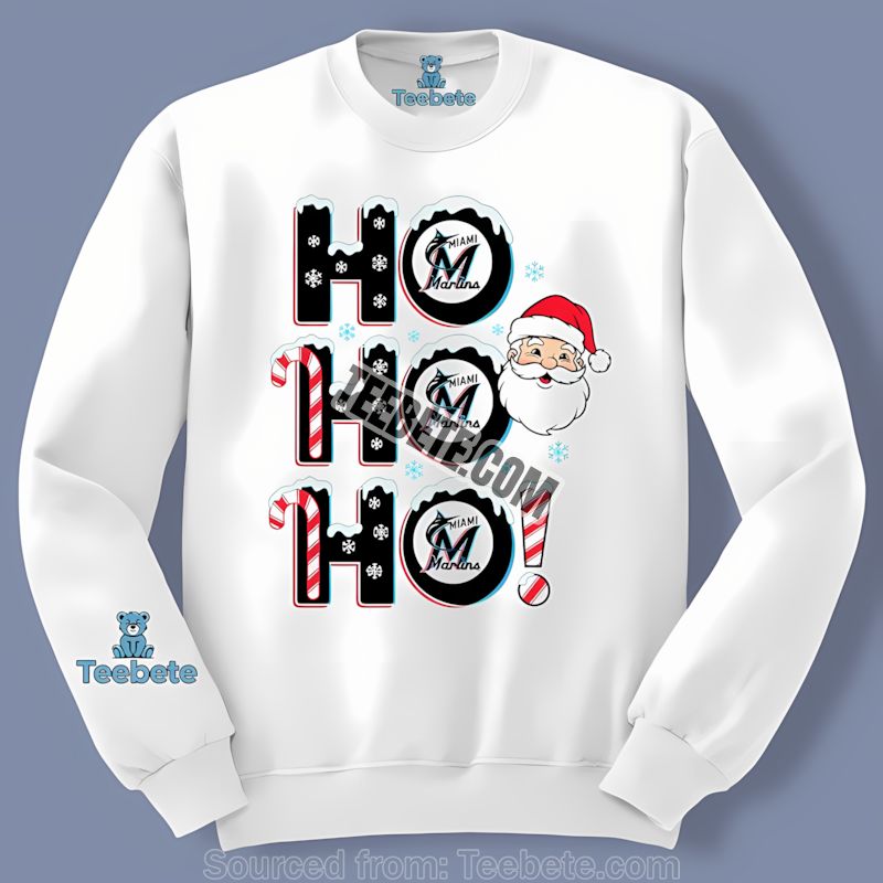 Miami Marlins Ho Ho Ho Santa Christmas Cotton Long Sleeve Miami Marlins Ho Ho Ho Santa Christmas Cotton Long Sleeve