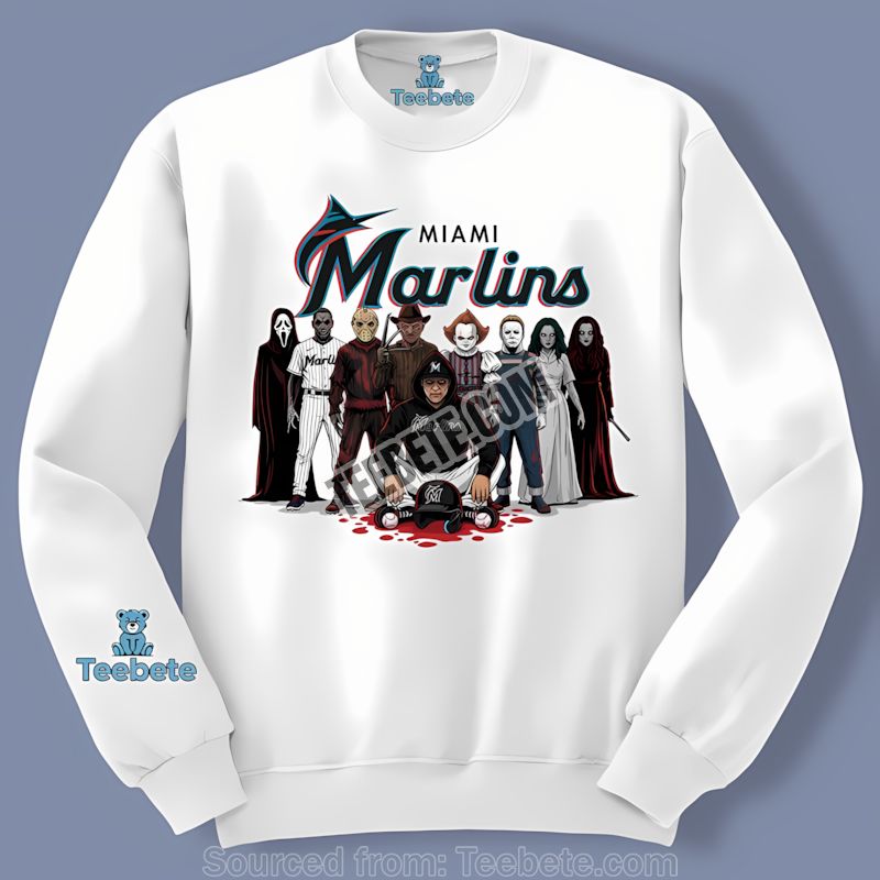 Miami Marlins Horror Movie Characters Halloween Long Sleeve Miami Marlins Horror Movie Characters Halloween Long Sleeve