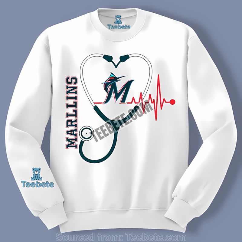 Miami Marlins Nurse Heartbeat Vintage Graphic Long Sleeve Miami Marlins Nurse Heartbeat Vintage Graphic Long Sleeve