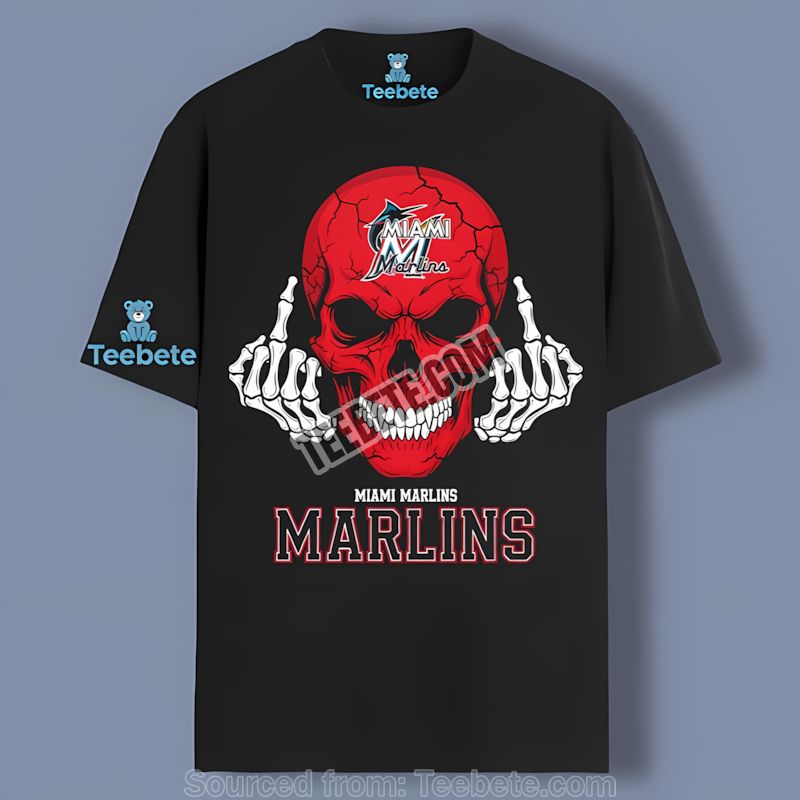 Miami Marlins Skull Middle Finger Sports Graphic Shirt