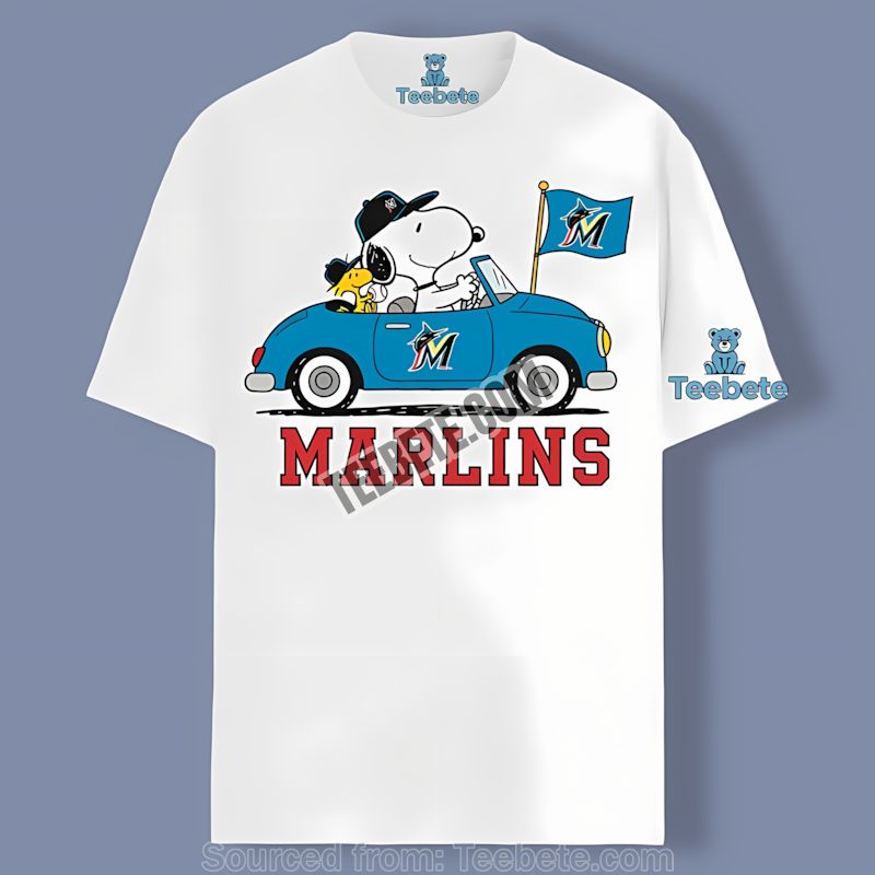 Miami Marlins Snoopy Driving Car Adults Shirt