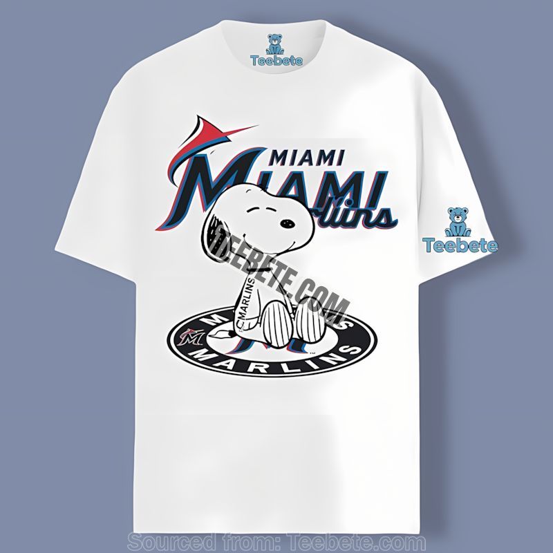 Miami Marlins Snoopy Tattoo Logo On Arm Cotton Shirt