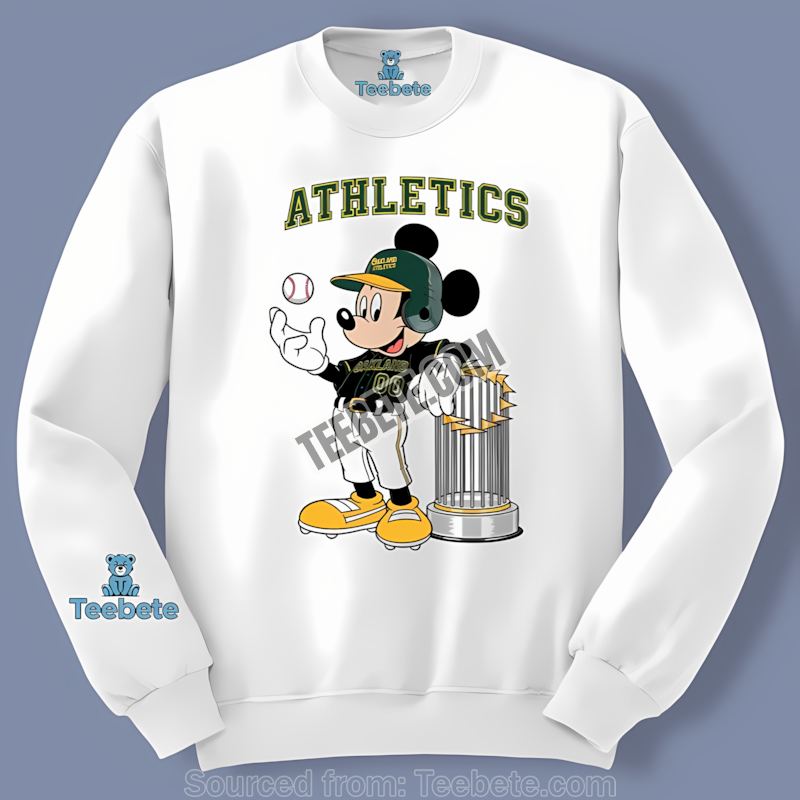 Mickey Baseball Bat Cartoon Oakland Athletics Regular Long Sleeve Mickey Baseball Bat Cartoon Oakland Athletics Regular Long Sleeve