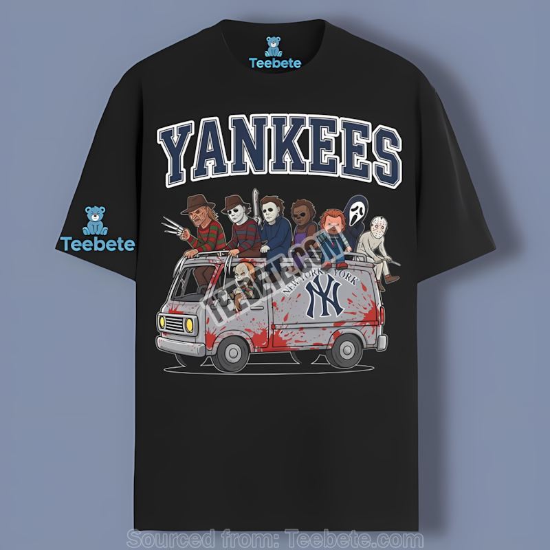 New York Yankees Horror Vs Halloween Characters On Bus Retro Shirt