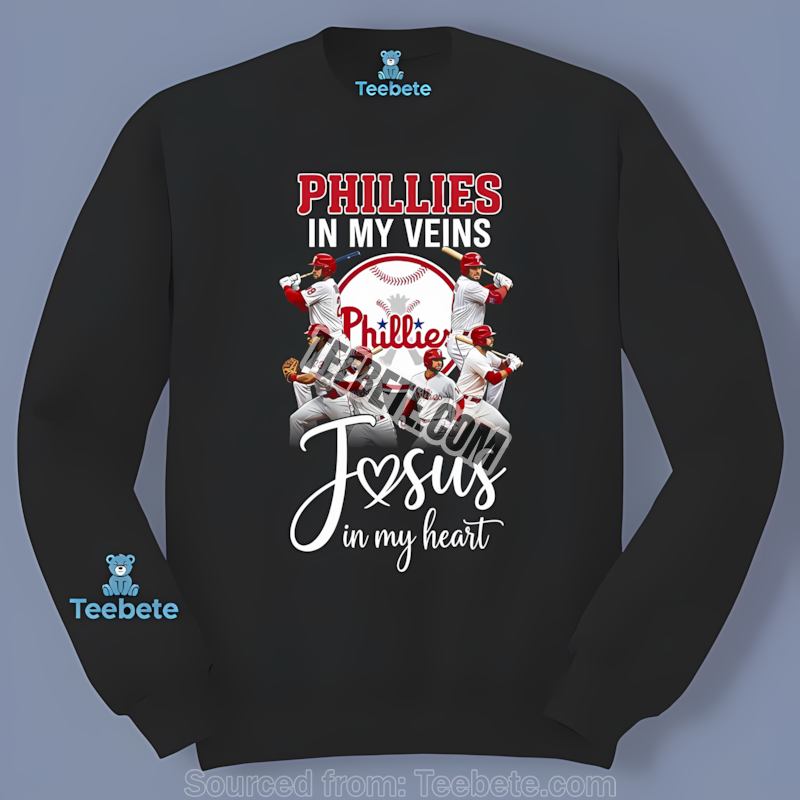Philadelphia Phillies In My Veins Jesus In My Heart Long Sleeve Philadelphia Phillies In My Veins Jesus In My Heart Long Sleeve