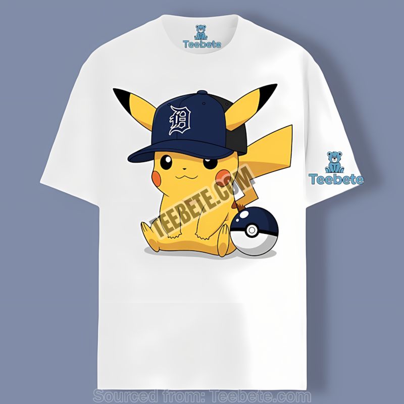 Pikachu Wearing Detroit Tigers Hat Cotton Shirt