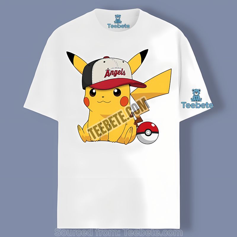 Pikachu Wearing Los Angeles Angels Hat Shirt Graphic Fan Style
