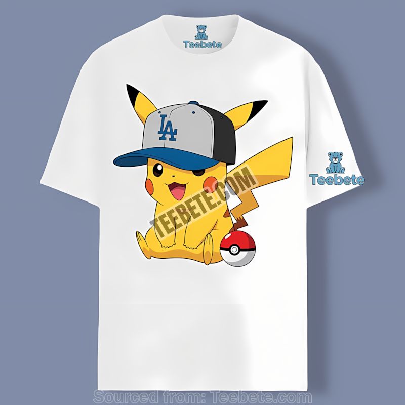 Pikachu Wearing Los Angeles Dodgers Hat Adults Shirt
