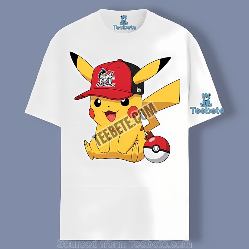 Pikachu Wearing Miami Marlins Hat Unisex Graphic Shirt