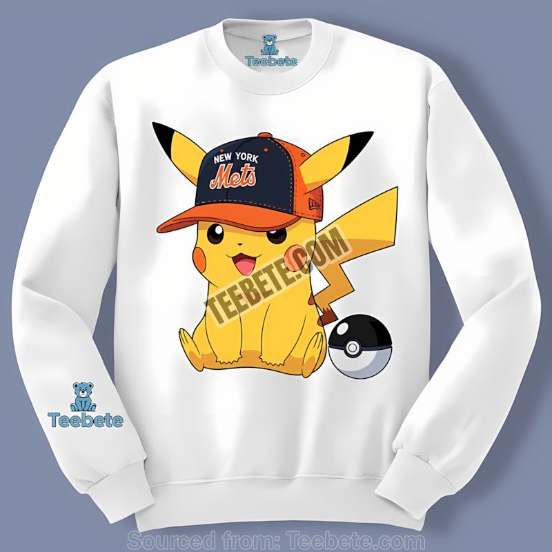 Pikachu Wearing New York Mets Hat Color Long Sleeve Pikachu Wearing New York Mets Hat Color Long Sleeve