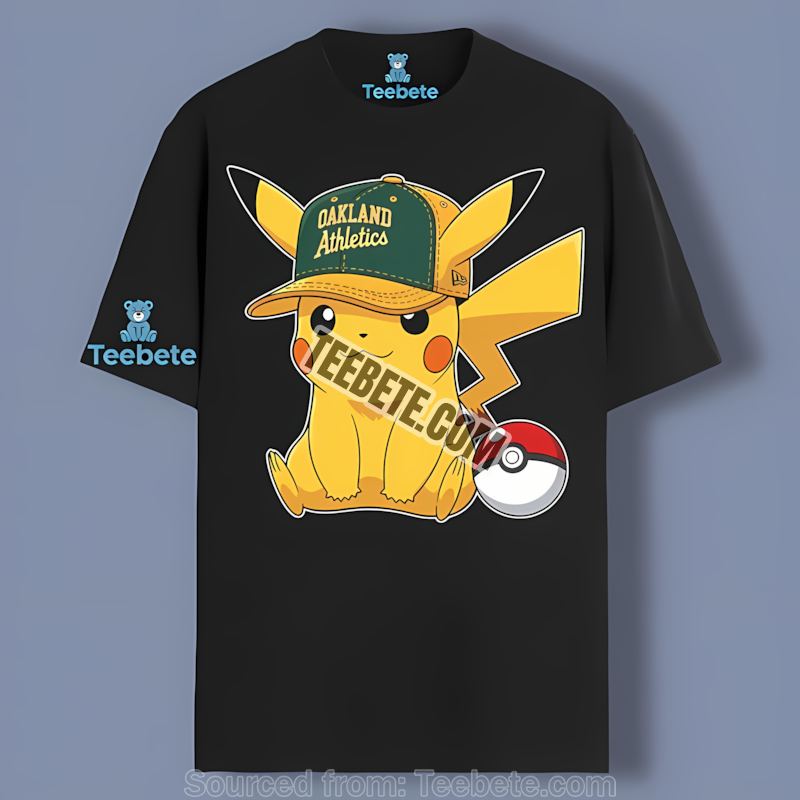 Pikachu Wearing Oakland Athletics Hat Color Shirt