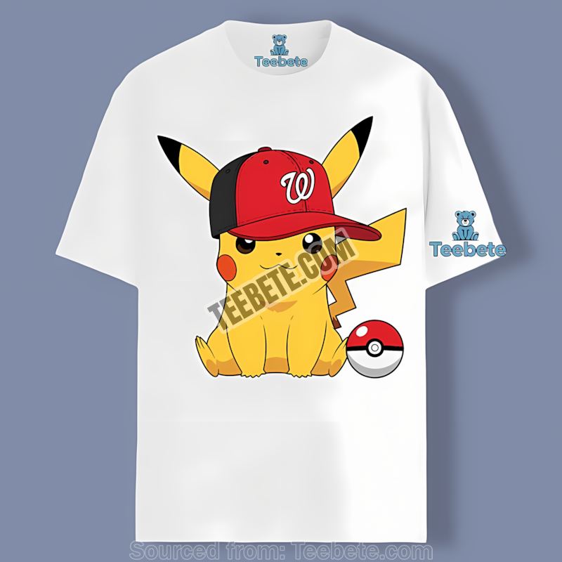 Pikachu Wearing Washington Nationals Hat Retro Shirt