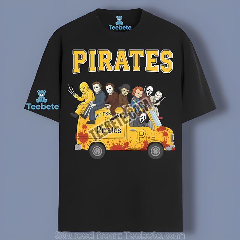 Pittsburgh Pirates Horror Vs Halloween Characters On Bus Adults Shirt