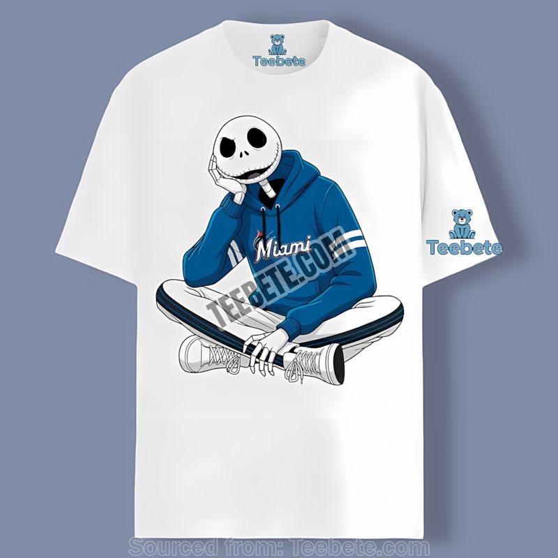 Relaxed Jack Skellington Miami Marlins Hoodie Graphic Shirt