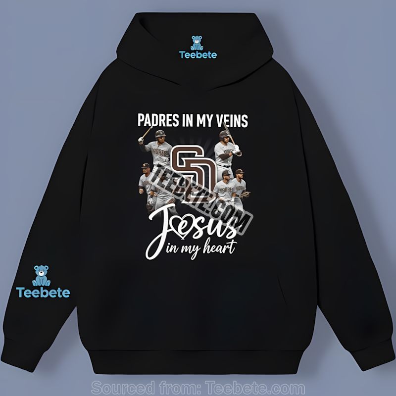 San Diego Padres In My Veins Jesus In My Heart Graphic Hoodie San Diego Padres In My Veins Jesus In My Heart Graphic Hoodie