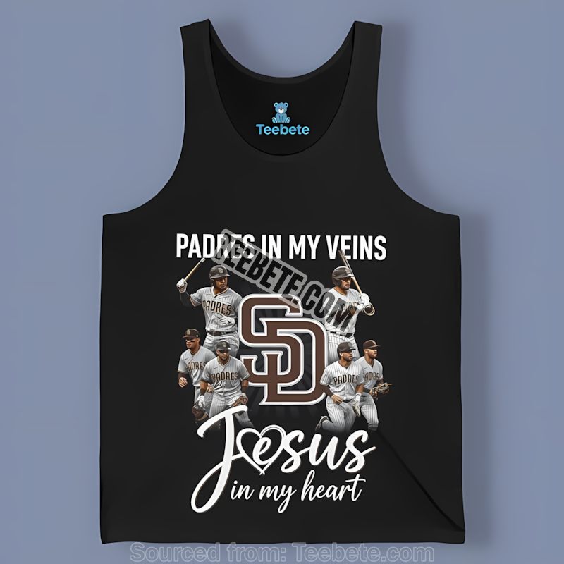 San Diego Padres In My Veins Jesus In My Heart Graphic Tanktop San Diego Padres In My Veins Jesus In My Heart Graphic Tanktop