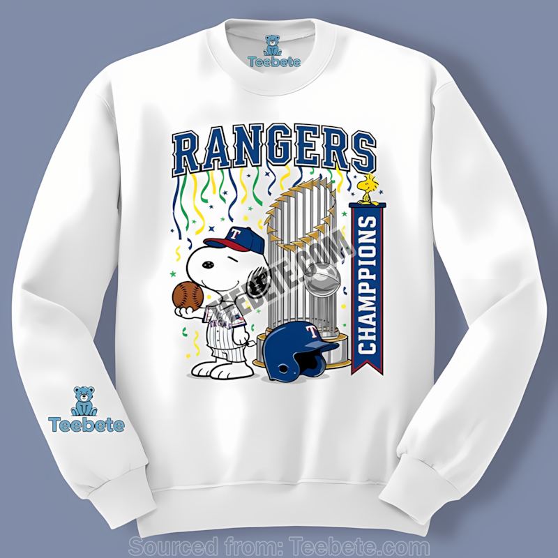 Texas Rangers Champions Snoopy World Series Celebration Long Sleeve Texas Rangers Champions Snoopy World Series Celebration Long Sleeve