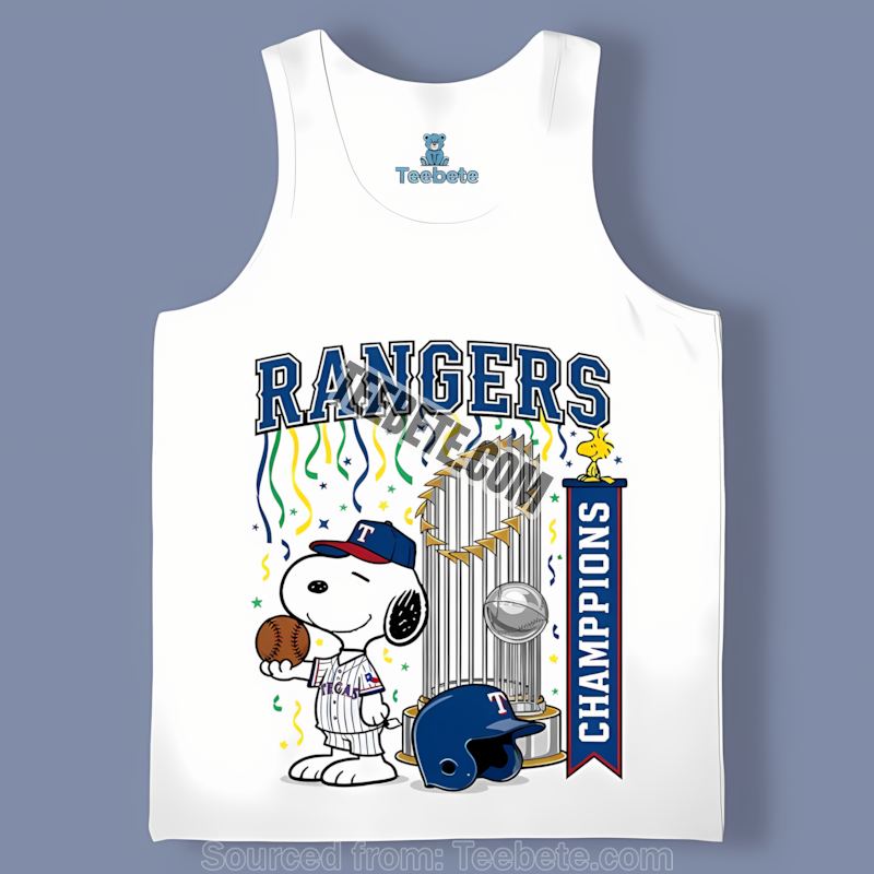Texas Rangers Champions Snoopy World Series Celebration Tanktop Texas Rangers Champions Snoopy World Series Celebration Tanktop