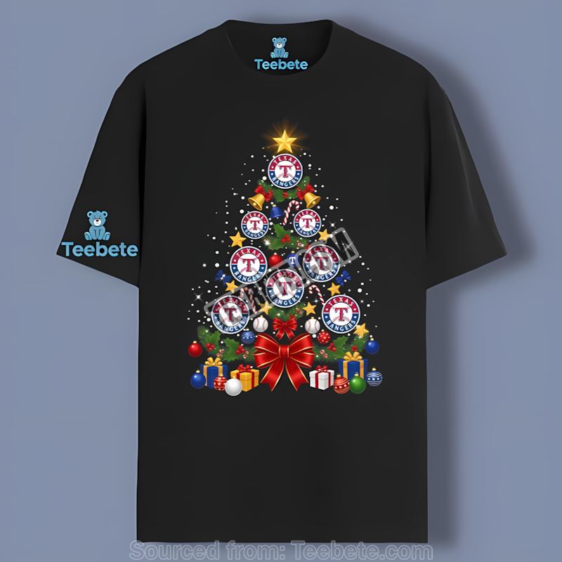 Texas Rangers Christmas Tree Baseball Logo Lights Classic Shirt