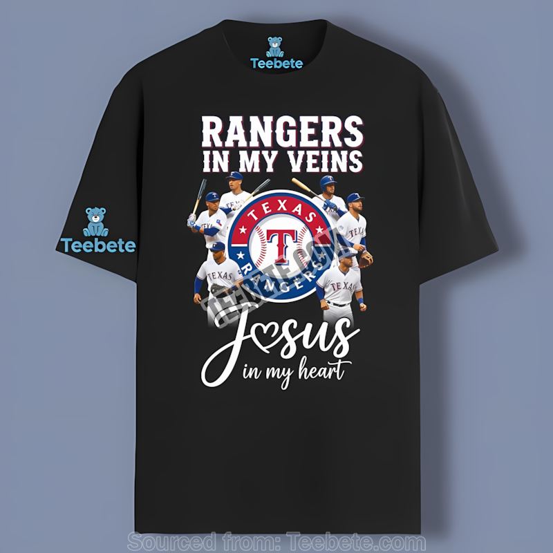 Texas Rangers In My Veins Jesus In My Heart Baseball Shirt