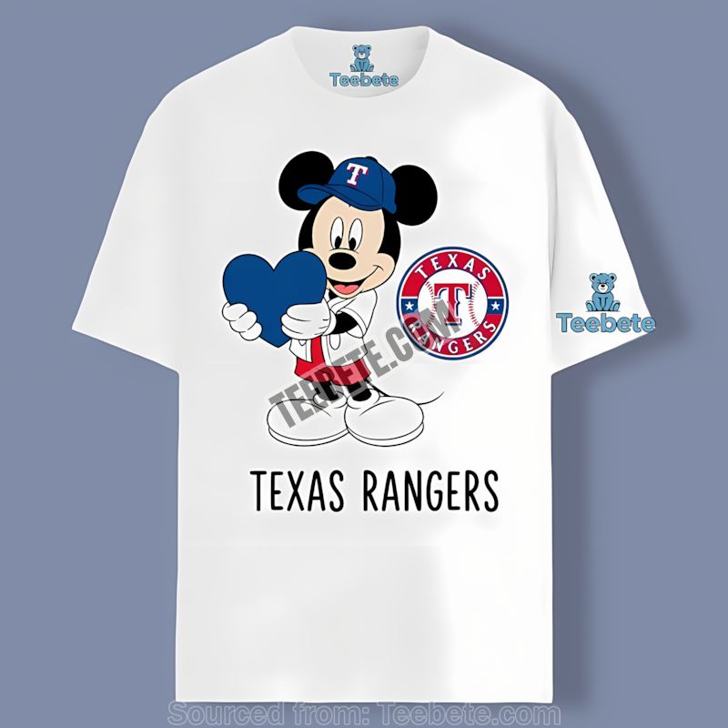 Texas Rangers Mickey Heart Baseball Design Regular Shirt