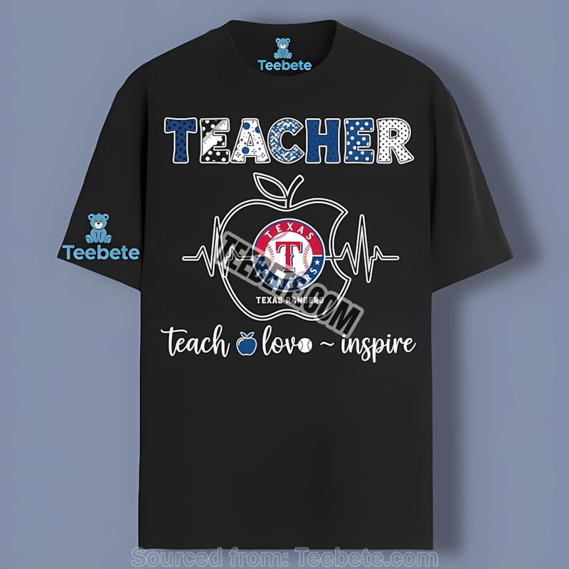 Texas Rangers Teacher Apple Teach Love Inspire Graphic Shirt