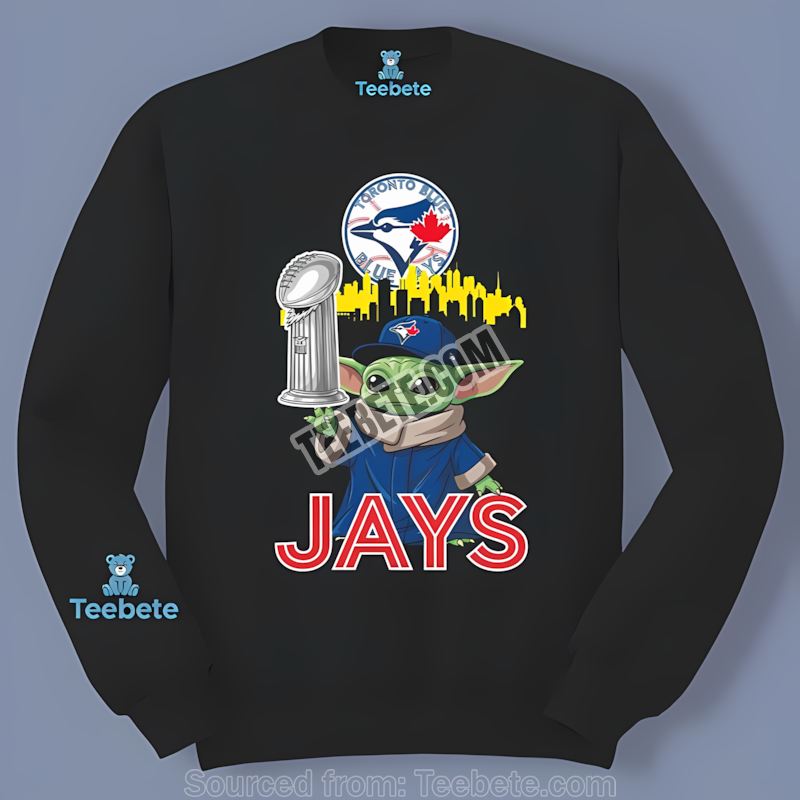 Toronto Blue Jays Baby Yoda Holding World Series Trophy Adults Long Sleeve Toronto Blue Jays Baby Yoda Holding World Series Trophy Adults Long Sleeve