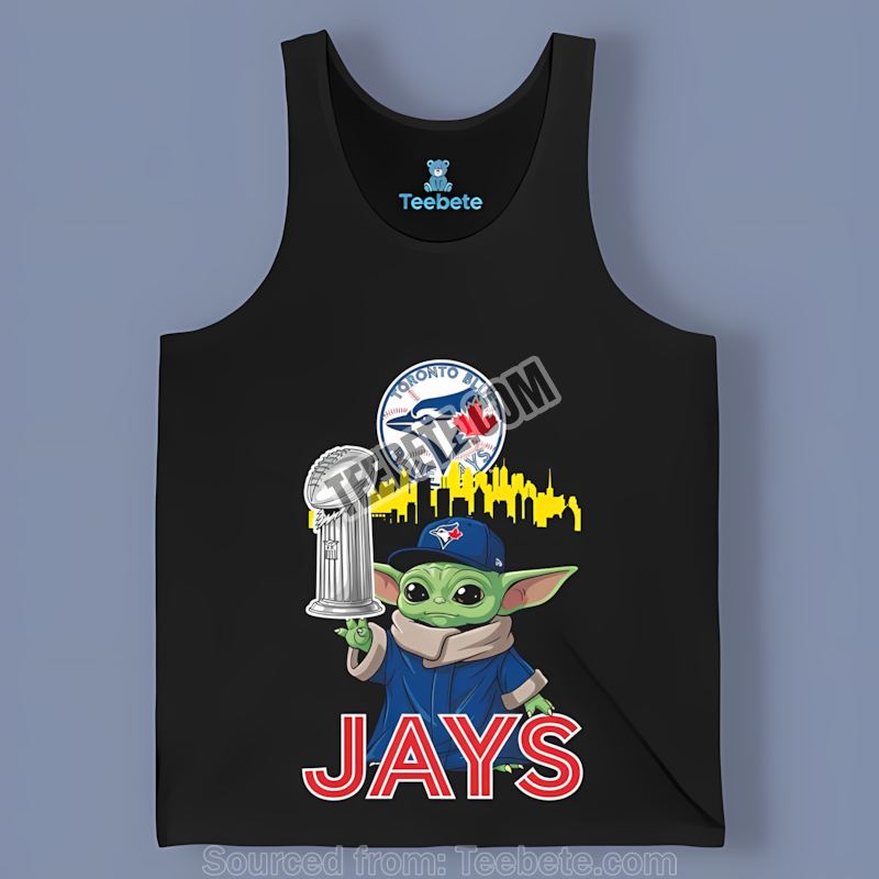 Toronto Blue Jays Baby Yoda Holding World Series Trophy Adults Tanktop Toronto Blue Jays Baby Yoda Holding World Series Trophy Adults Tanktop