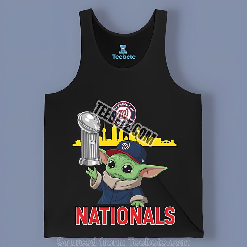 Washington Nationals Baby Yoda Holding World Series Trophy Unisex Tanktop Washington Nationals Baby Yoda Holding World Series Trophy Unisex Tanktop