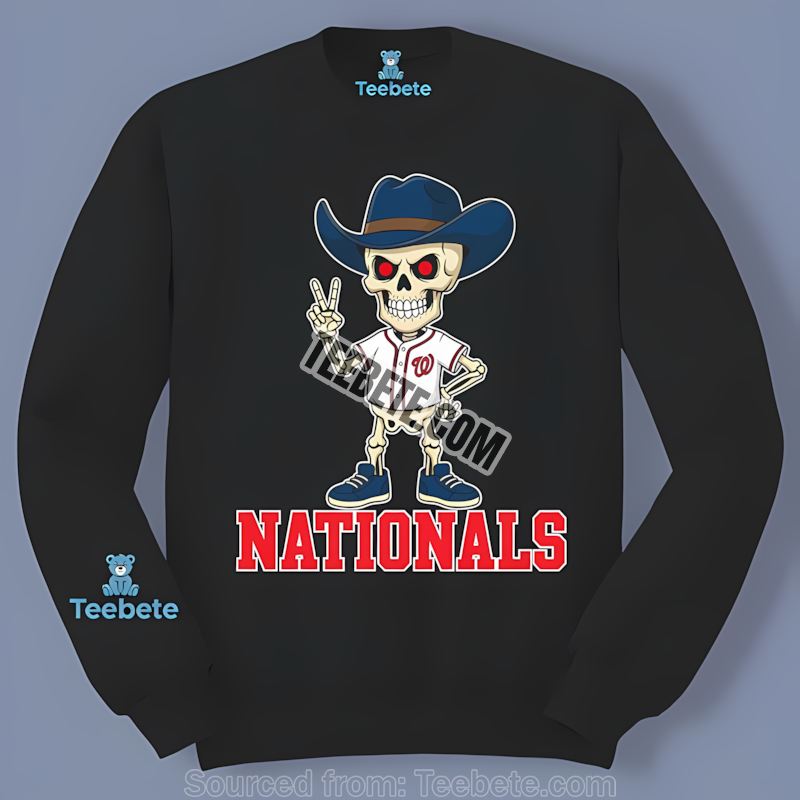 Washington Nationals Skeleton Cowboy Fan Long Sleeve Washington Nationals Skeleton Cowboy Fan Long Sleeve
