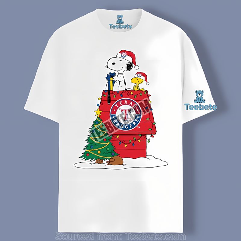 Woodstock Joins Snoopy Decorating Texas Rangers Tree Shirt