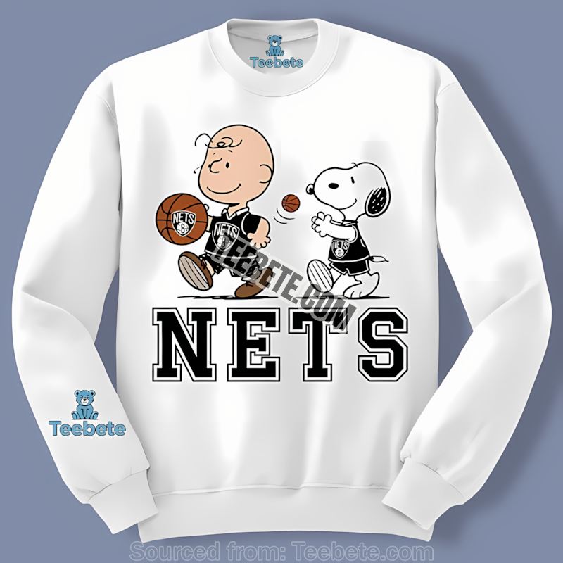 Brooklyn Nets Charlie Brown Snoopy Play Together Long Sleeve Brooklyn Nets Charlie Brown Snoopy Play Together Long Sleeve