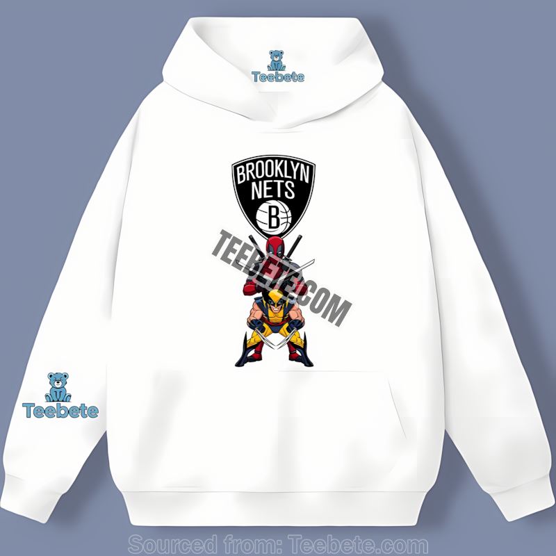 Brooklyn Nets Deadpool Wolverine Crossover Unisex Hoodie Brooklyn Nets Deadpool Wolverine Crossover Unisex Hoodie