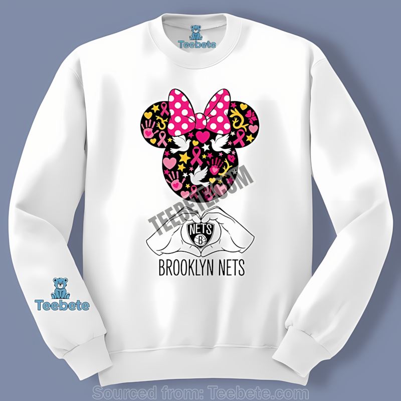 Brooklyn Nets Minnie Mouse Breast Cancer Awareness Long Sleeve Brooklyn Nets Minnie Mouse Breast Cancer Awareness Long Sleeve