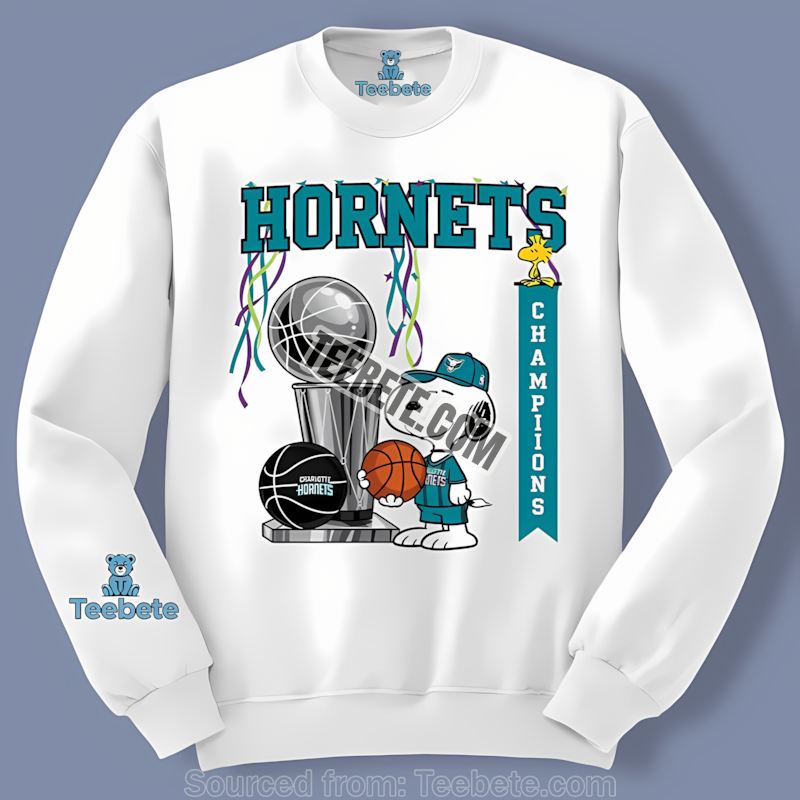 Charlotte Hornets Champions Snoopy Victory Celebration Long Sleeve Charlotte Hornets Champions Snoopy Victory Celebration Long Sleeve