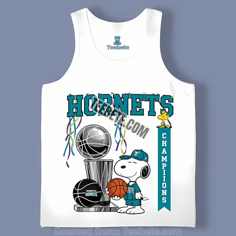 Charlotte Hornets Champions Snoopy Victory Celebration Tanktop Charlotte Hornets Champions Snoopy Victory Celebration Tanktop